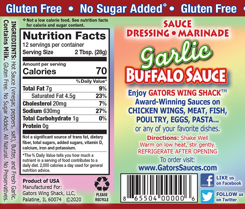 Gators Wing Shack Award-Winning Buffalo Sauces Nutrition Facts