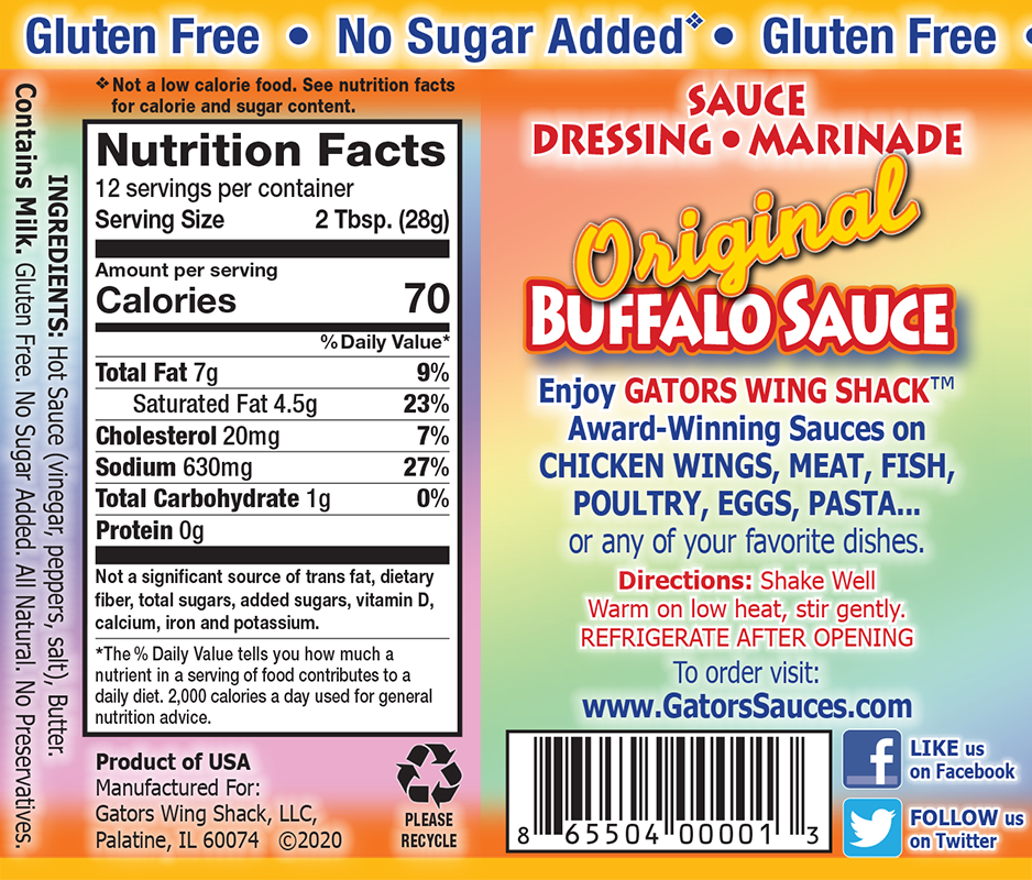 Gators Wing Shack Award-Winning Buffalo Sauces Nutrition Facts